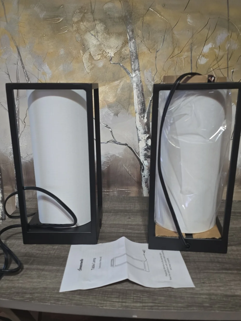 Modern Black Frame Table Lamps with White Shade (Set of 2) Touch Lamps